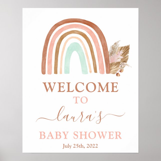 Affiche Panneau de bienvenue Baby shower arc-en-ciel rose (Devant)