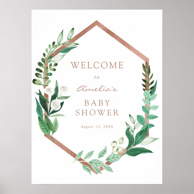 Affiche Panneau de bienvenue Baby Shower avec cadre doré E (Devant)