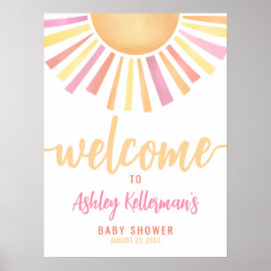 Affiche Panneau de Bienvenue Baby Shower Bébé Soleil Rose 