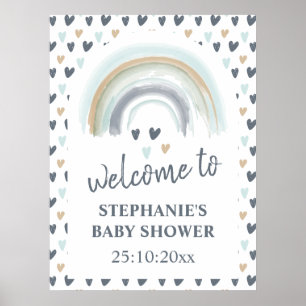 Affiche Panneau de Bienvenue Baby Shower Bleu Bohème Arc-e