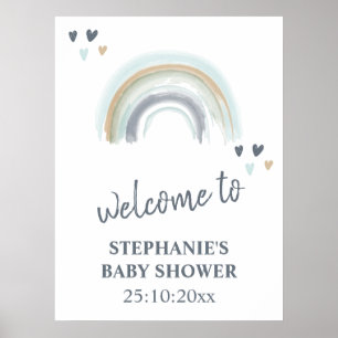 Affiche Panneau de Bienvenue Baby Shower Bleu Bohème Arc-e