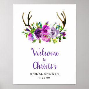 Affiche Panneau de bienvenue Baby Shower Bohème Floral ave