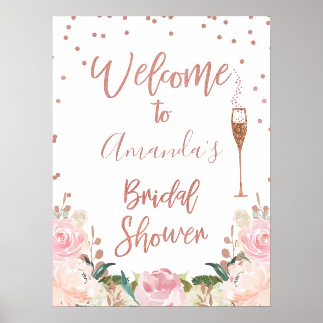 Affiche Panneau de bienvenue Baby Shower Bulles Brunch Ros (Devant)
