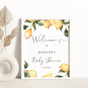 Affiche Panneau de bienvenue baby shower citrons d'aquarel