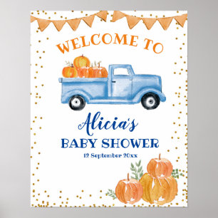 Affiche Panneau de bienvenue Baby shower citrouille bleu