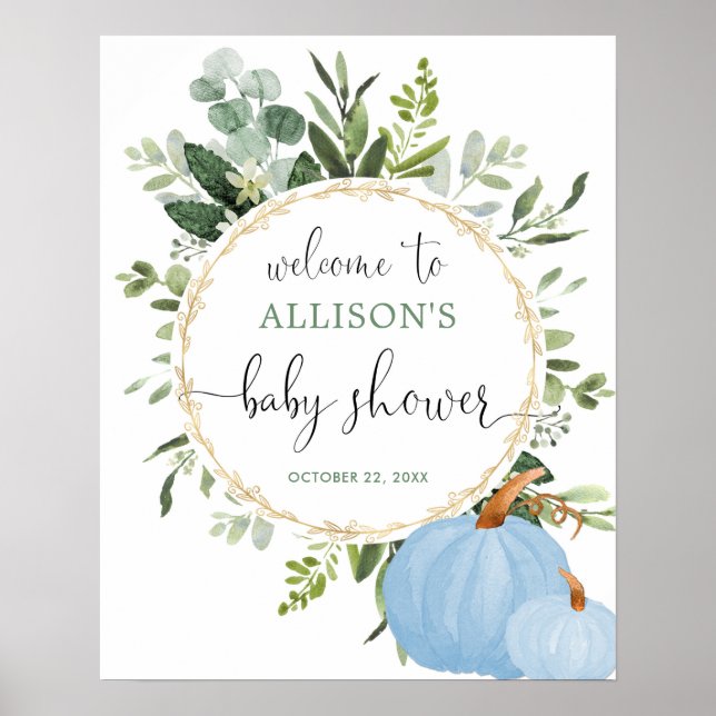 Affiche Panneau de bienvenue baby shower citrouille bleu v (Devant)