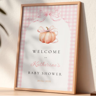 Affiche Panneau de bienvenue Baby Shower Citrouille Gingha