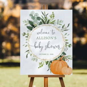 Affiche Panneau de bienvenue baby shower citrouille or ver
