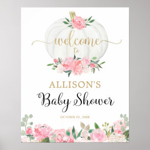 Affiche Panneau de bienvenue baby shower citrouille rose o