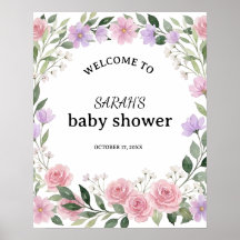 Panneau de bienvenue Baby Shower Couronne de fleur