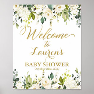 Affiche Panneau de bienvenue Baby shower de verdure blanc