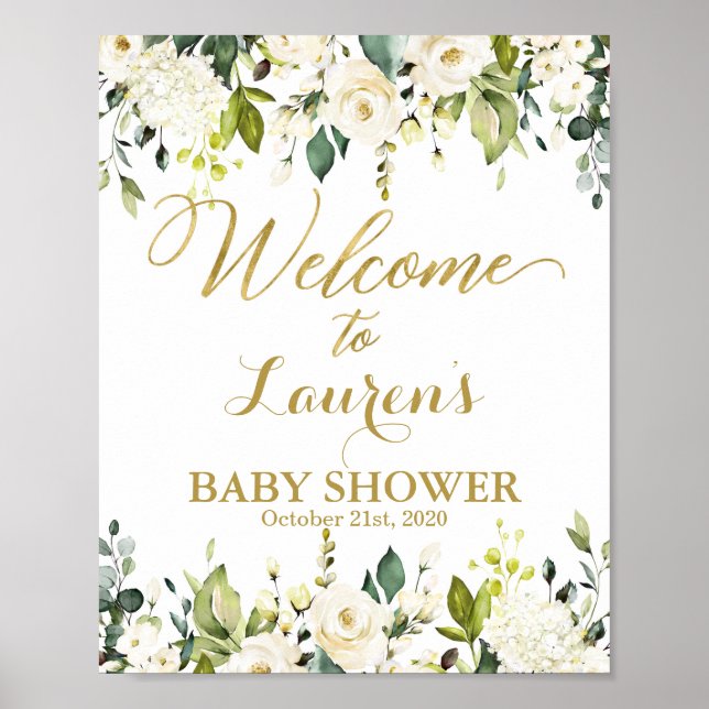 Affiche Panneau de bienvenue Baby shower de verdure blanc  (Devant)