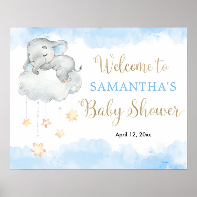 Affiche Panneau de bienvenue baby shower d'éléphant de gar (Devant)