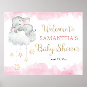 Affiche Panneau de bienvenue baby shower d'éléphant mignon