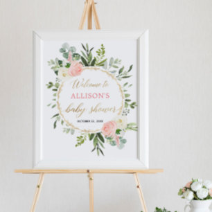 Affiche Panneau de bienvenue baby shower en or rose