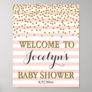 Affiche Panneau de Bienvenue Baby Shower Fille Rose Doré