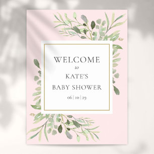 Affiche Panneau de bienvenue Baby Shower Fille Rose Végéta
