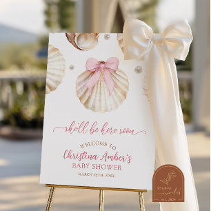 Affiche Panneau de bienvenue Baby Shower Fille Ruban Rose 