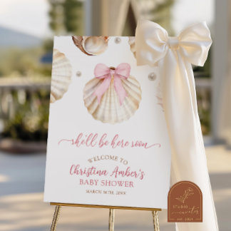 Affiche Panneau de bienvenue Baby Shower Fille Ruban Rose