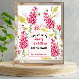 Affiche Panneau de bienvenue Baby Shower Fleurs Roses Abei
