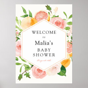 Affiche Panneau de bienvenue Baby Shower Floral Citrus Ros