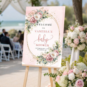 Affiche Panneau de bienvenue Baby Shower Floral Rose Pâle