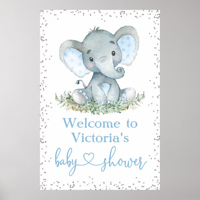 Affiche Panneau de bienvenue Baby Shower Garçon Éléphant P (Devant)