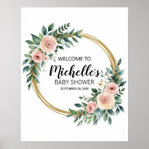 Affiche Panneau de bienvenue baby shower Gold Green modern