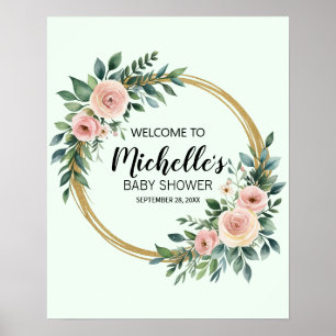 Affiche Panneau de bienvenue baby shower Gold Green modern