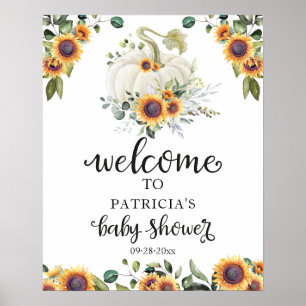 Affiche Panneau de bienvenue Baby Shower Greenery Pumpkin 
