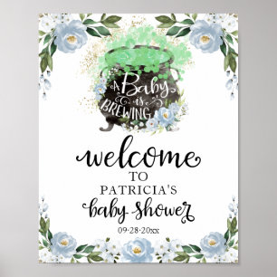 Affiche Panneau de bienvenue Baby Shower Halloween Fleurs 