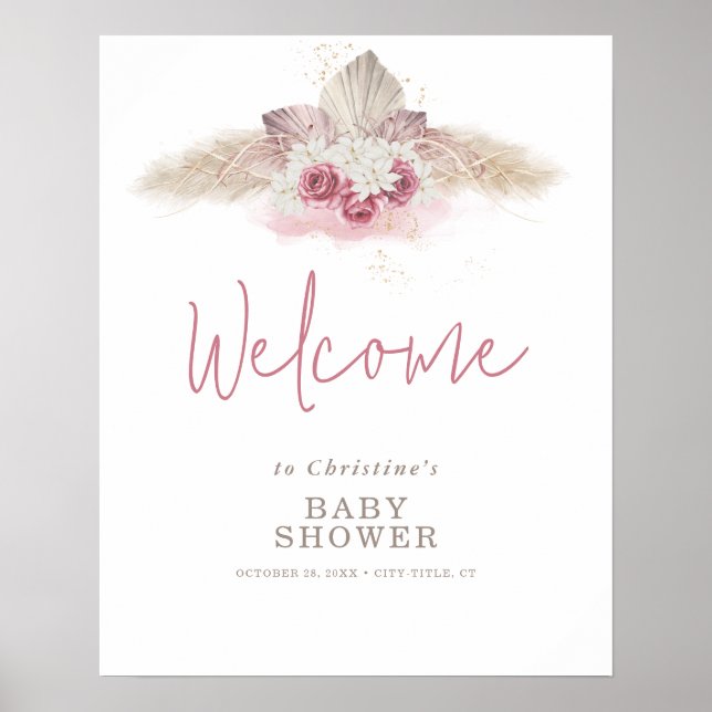 Affiche Panneau de bienvenue Baby Shower Herbe de Pampas B (Devant)