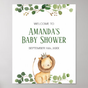 Affiche Panneau de bienvenue Baby Shower Lion Verdure
