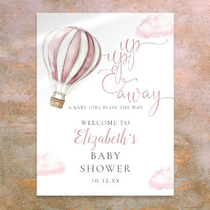 Affiche Panneau de bienvenue Baby Shower Montgolfière Rose