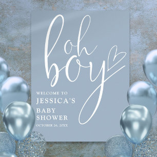 Affiche Panneau de bienvenue Baby Shower Oh Boy Dusty Blue
