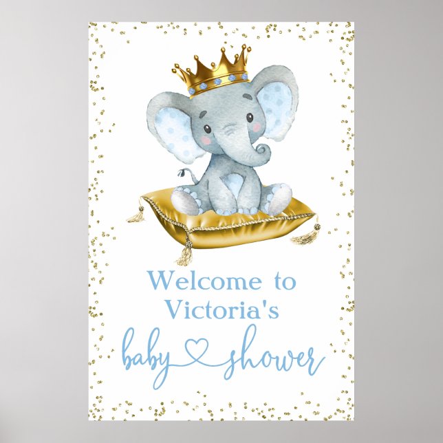 Affiche Panneau de bienvenue Baby Shower Prince éléphant (Devant)