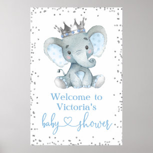 Affiche Panneau de bienvenue Baby Shower Prince éléphant p