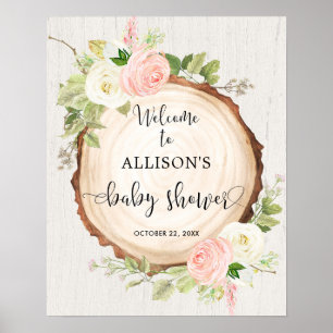 Affiche Panneau de bienvenue baby shower rose blanc rose r
