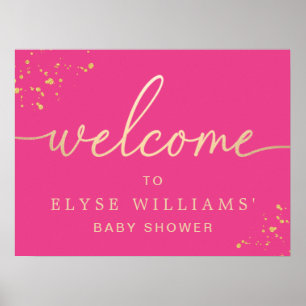 Affiche Panneau de bienvenue Baby Shower rose chaud or