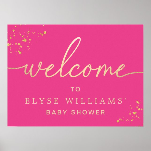 Affiche Panneau de bienvenue Baby Shower rose chaud or (Devant)