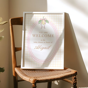 Affiche Panneau de bienvenue Baby Shower rose et jaune à t