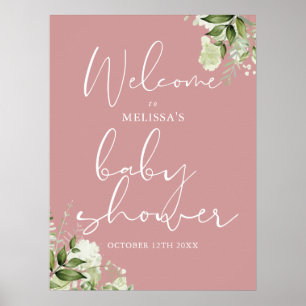Affiche Panneau de bienvenue Baby Shower Rose Poussiéreuse