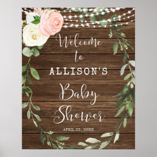 Affiche Panneau de bienvenue baby shower rose rousse rusti