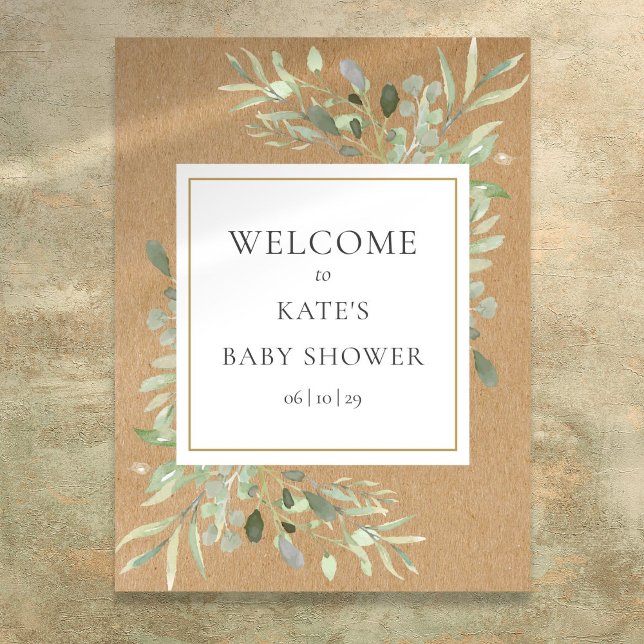 Affiche Panneau de bienvenue Baby Shower Rustique avec feu (Rustic Greenery Baby Shower Welcome Sign)