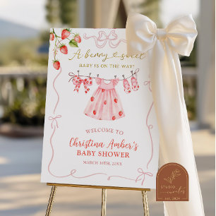 Affiche Panneau de bienvenue Baby Shower Strawberry Coquet
