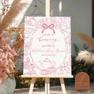 Affiche Panneau de bienvenue Baby Shower Toile de Jouy Tea