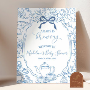 Affiche Panneau de bienvenue Baby Shower Toile de Jouy Tea