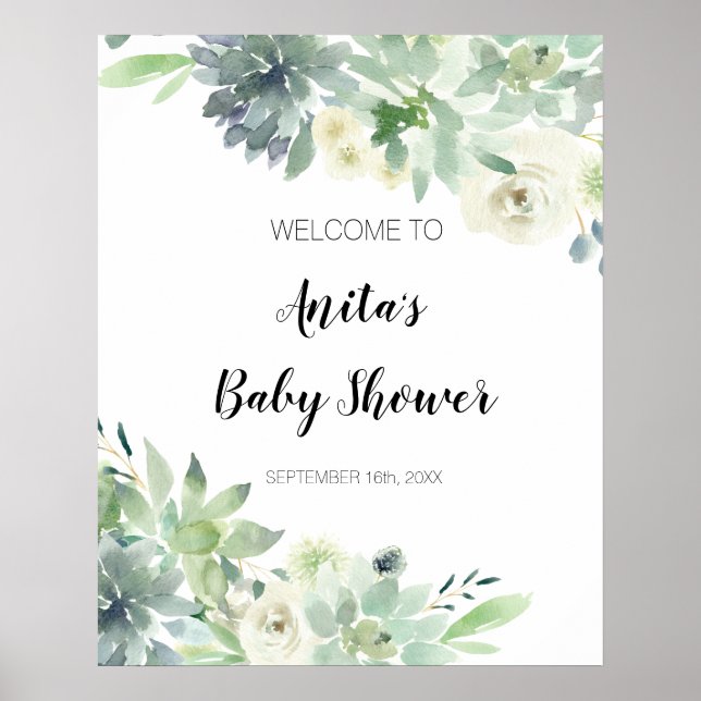 Affiche Panneau de bienvenue Baby Shower Végétal Cactus Mo (Devant)
