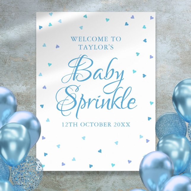 Affiche Panneau de bienvenue Baby Sprinkle Cœurs Amour Ble (Blue Love Hearts Baby Sprinkle Welcome Sign)