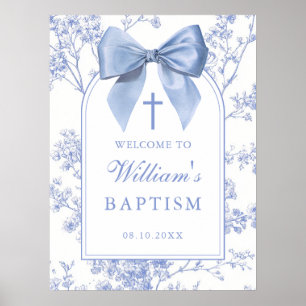 Affiche Panneau de bienvenue baptême floral à ruban bleu v